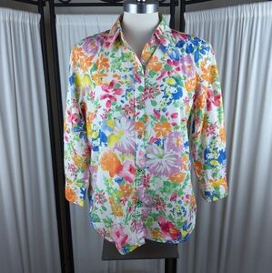 Chaps Button Down L/S Shirt/Floral Print Pattern/Silver Buttons/Women's Size L